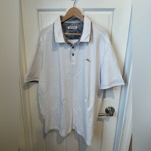 Tommy Bahama Men’s White Polo with Patterned Collar 3X